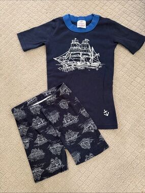 Hanna Andersson Navy Blue Ship Print Pajama Set